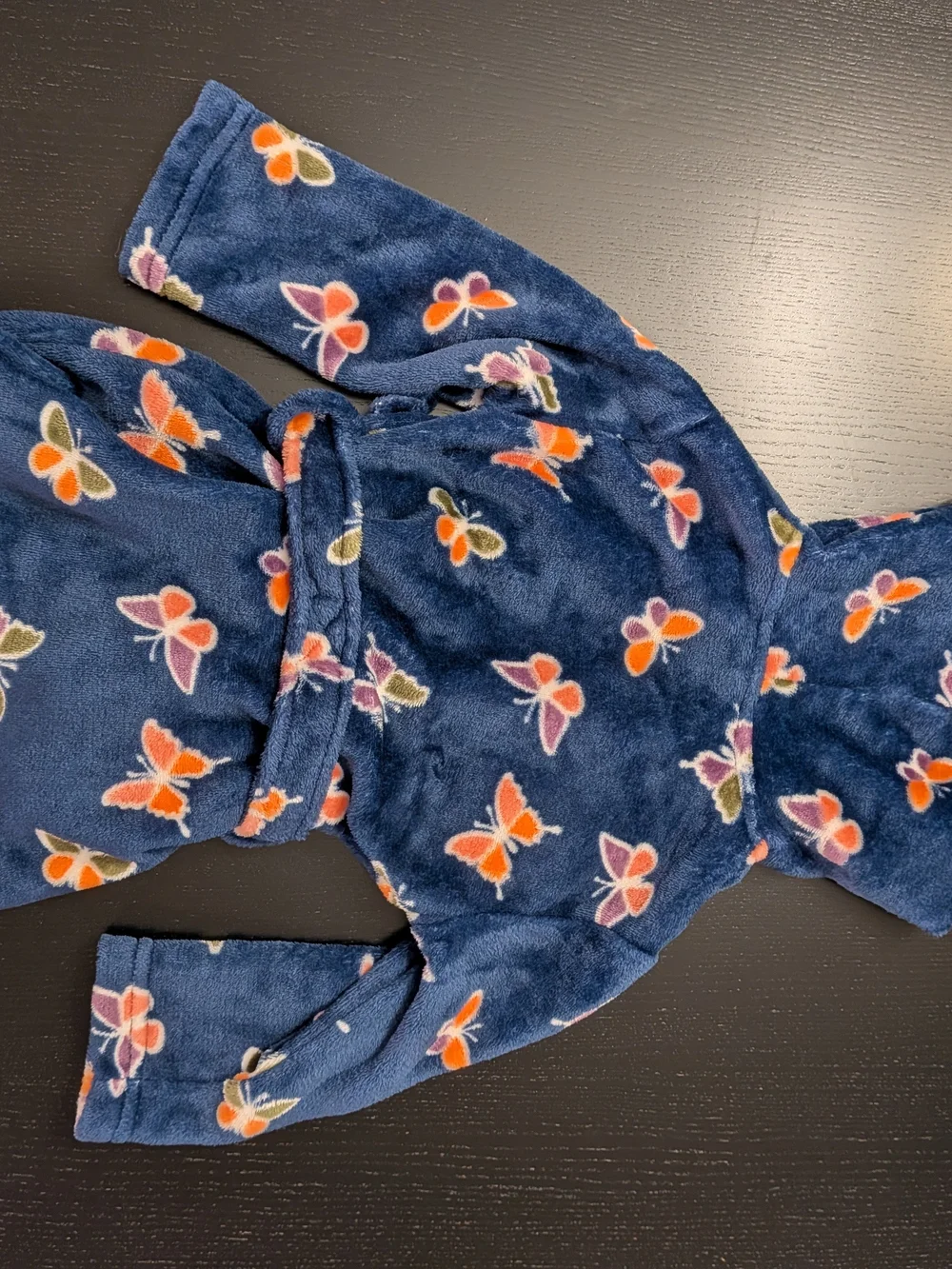 okie dokie Navy Hooded Kids Robe with Orange and Pink Butterflies - Picture 4 of 4